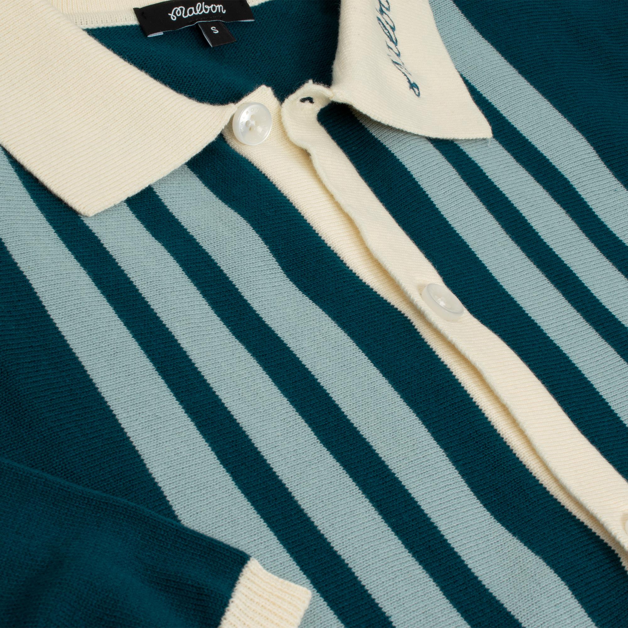 Malbon Golf Gabbiano Knit Button Up Polo Ocean